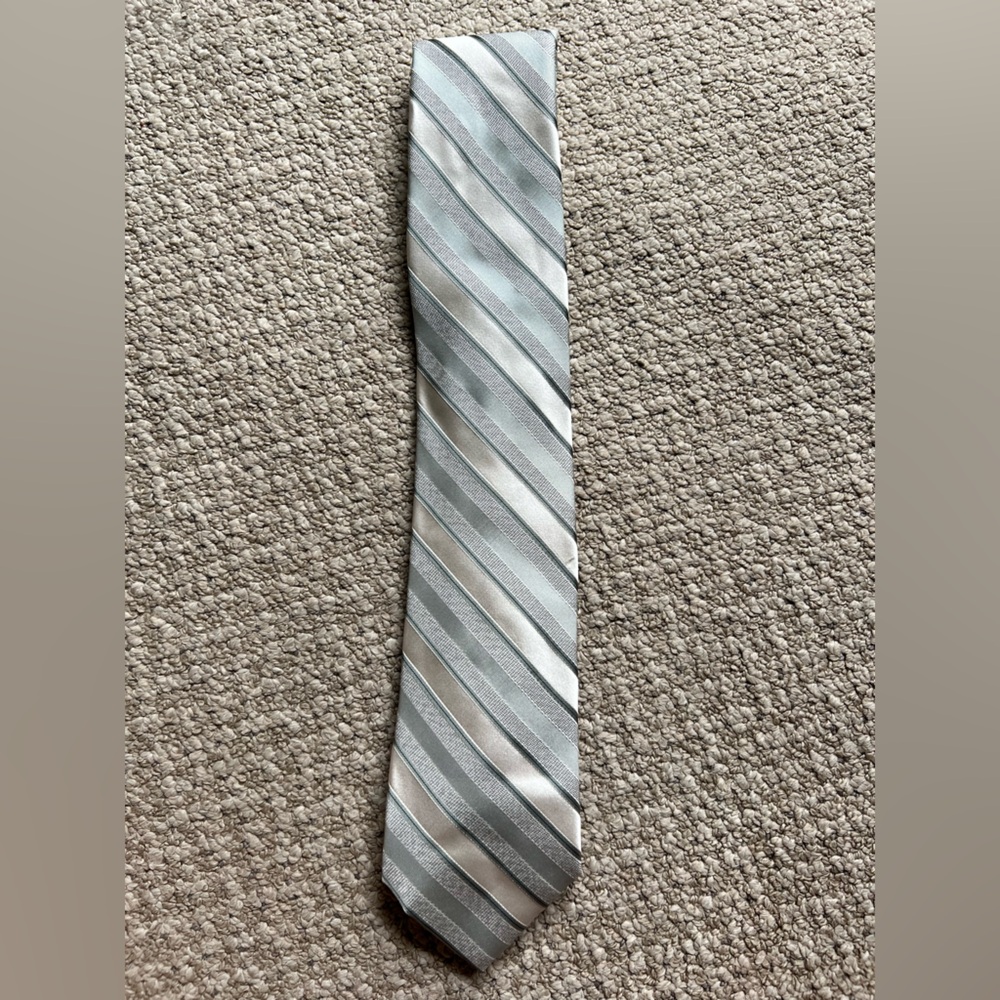Calvin Klein Striped Silver and Gray Tie